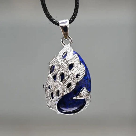 Peacock Lapis Lazuli Natural Stone Pendant Necklace Gemstone Pendant - Picture 2 of 2